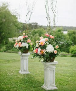 flowers on pedestals